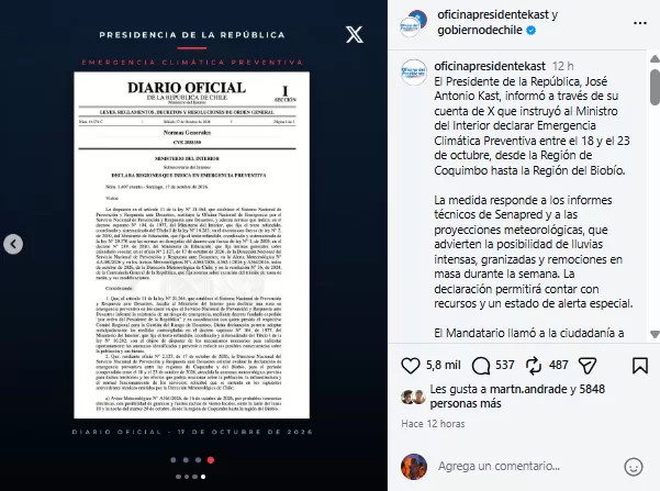 José Antonio Kast emergencia Instagram